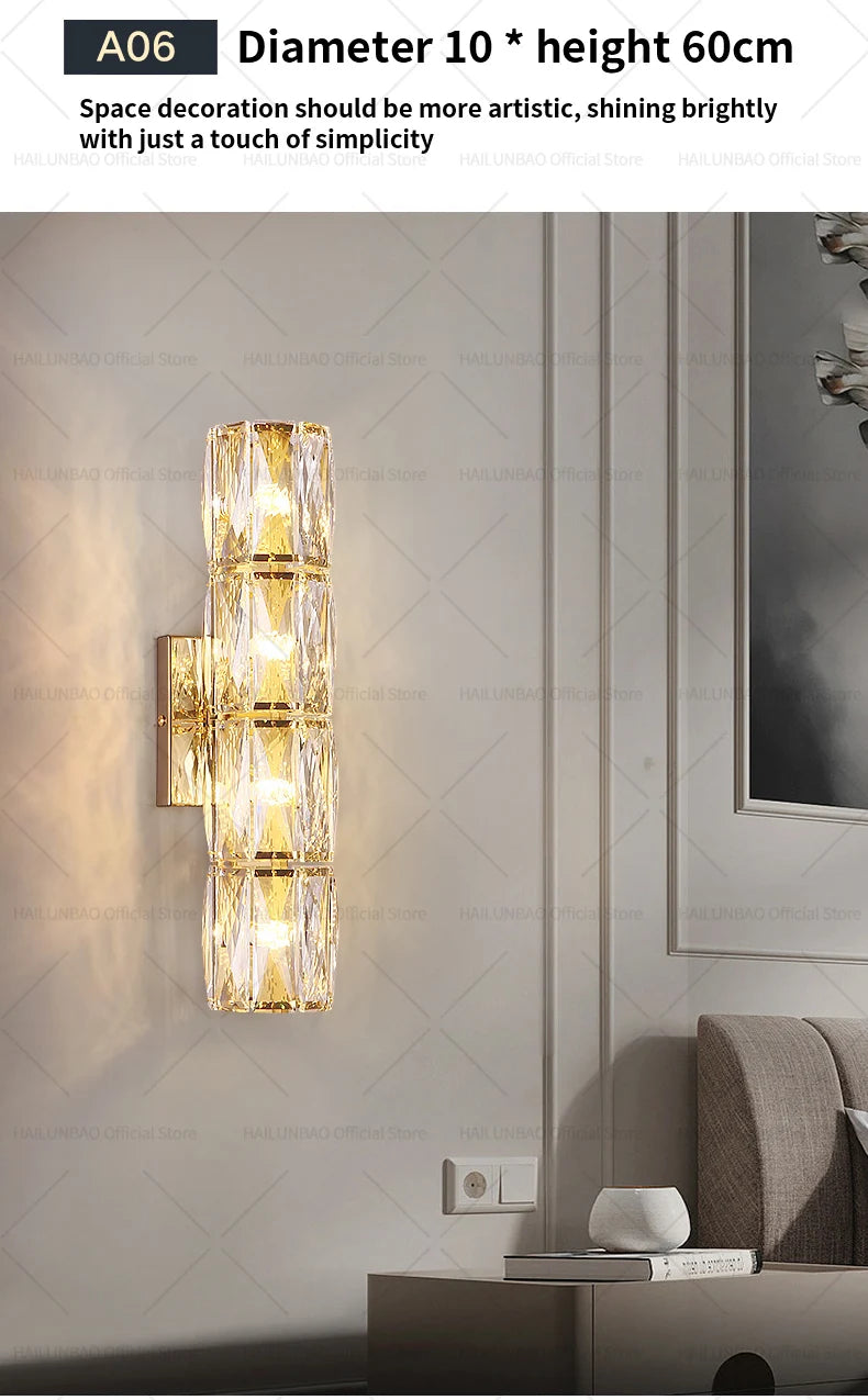Light Luxury Crystal Wall Lamp Creative Villa Living Room TV Background Wall Lamp Network Red Modeling wall Bedroom Bedside Lamp
