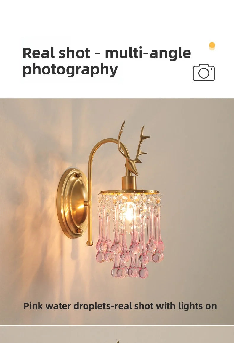Crystal Wall Lamp - LED American Retro Bedroom Staircase Living Room And Background Wall Light Charging Function Without Wiring