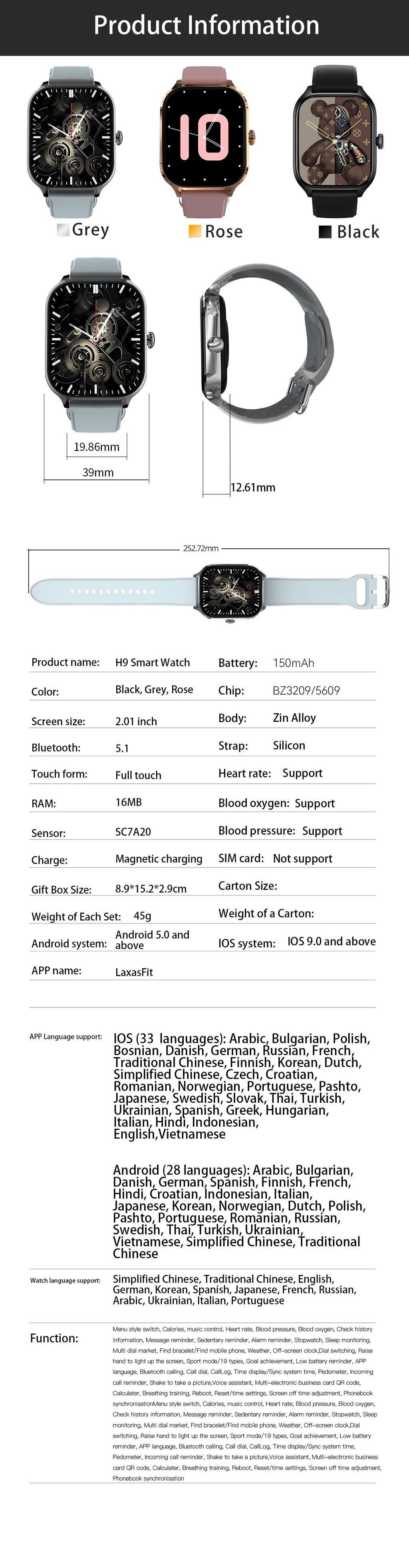 NEW 2.01'' Smartwatch Fitness Tracker Clock Sports Smartband Blood Pressure Monitor Smart Watches for Men Women IOS Android 2026