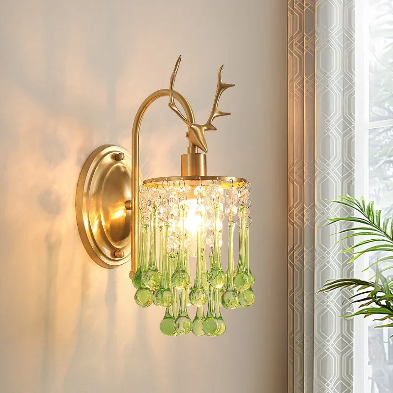 Crystal Wall Lamp - LED American Retro Bedroom Staircase Living Room And Background Wall Light Charging Function Without Wiring