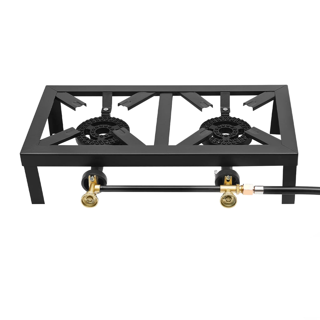 8000W Double Burner Gas Stove Portable Outdoor Camping Stove Propane Cooker Adjustable 0-10Psi for Patio Camping, BBQ, Home Brew