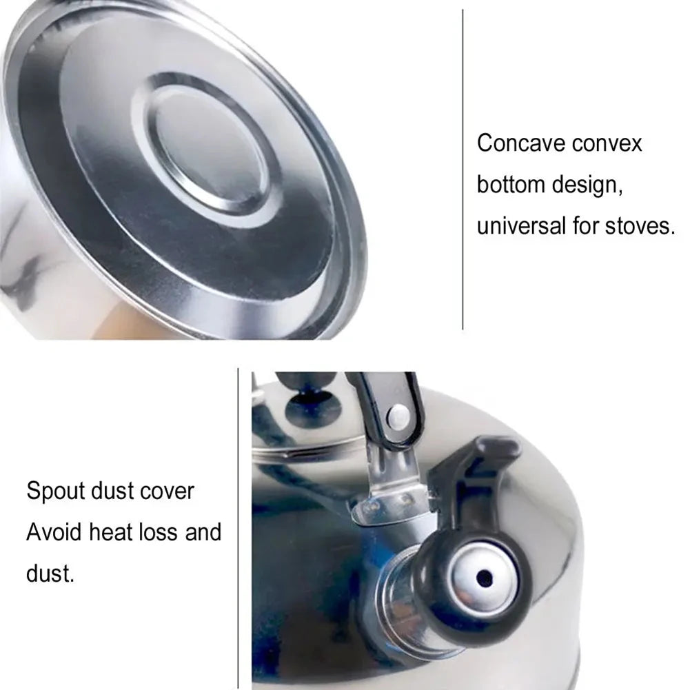 1Pcs Camping Cooking Teakettle Teapot Stainless Steel Whistling Kettle For Trips Whistling Kettle Stove Gas Water Kettle