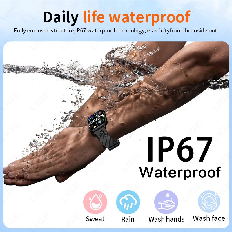LIGE 2025 Smart Watch Men Full Touch IP67 Waterproof Alarm Clock Heart Rate Health Monitor Lady Gift Sports Fitness Smartwatches
