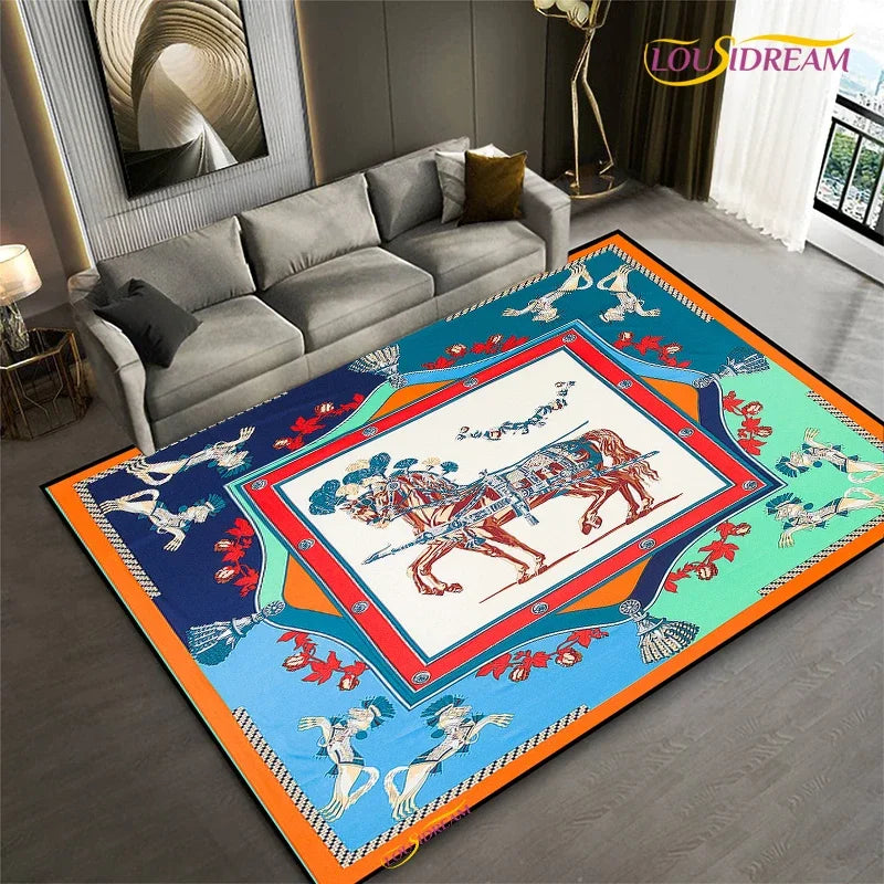 Fashion Ethnic Frame Horse Carpet Living Room bedroom yoga rugs kitchen Door Kids Un-Slip Mats Alfombra birthday gift Poster Mat