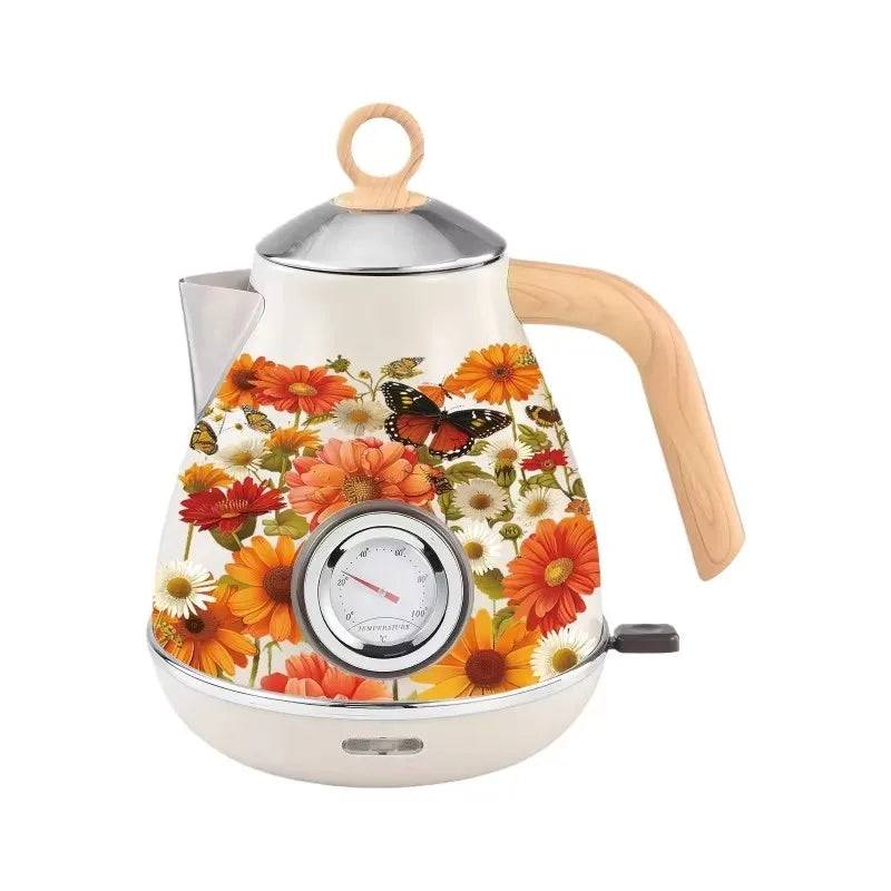 Automatic Power Off Retro Green Paint Decal Electrc Kettle Boiling Water with Thermometer 304stainless Steel 1850w 1.7L