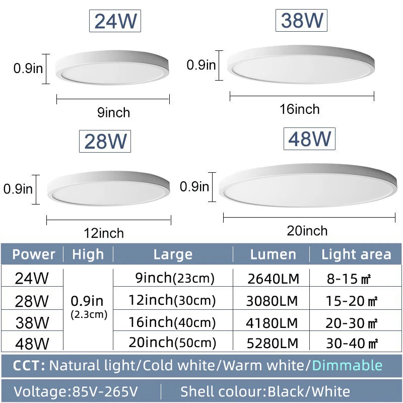 0.9 Inch Ultra-thin Smart LED Ceiling Light Pendant 24W 28W 38W 48W AC85V-265V Indoor Home Decorative Fixtures Remote Control