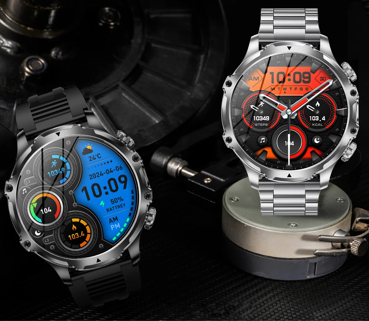 New 1000mah Long Standby AMOLED Smart Watch Men Sports Fitness LED Flashlight 3ATM Waterproof BT Call Smartwatch Men +GiFt