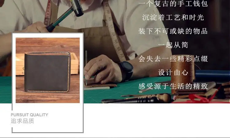 Luxury Handmade 100% Genuine Leather Men Wallet Purse Short Money Clip with Coin Pocket Male Money Bag Multi-Card Wallet Vintage