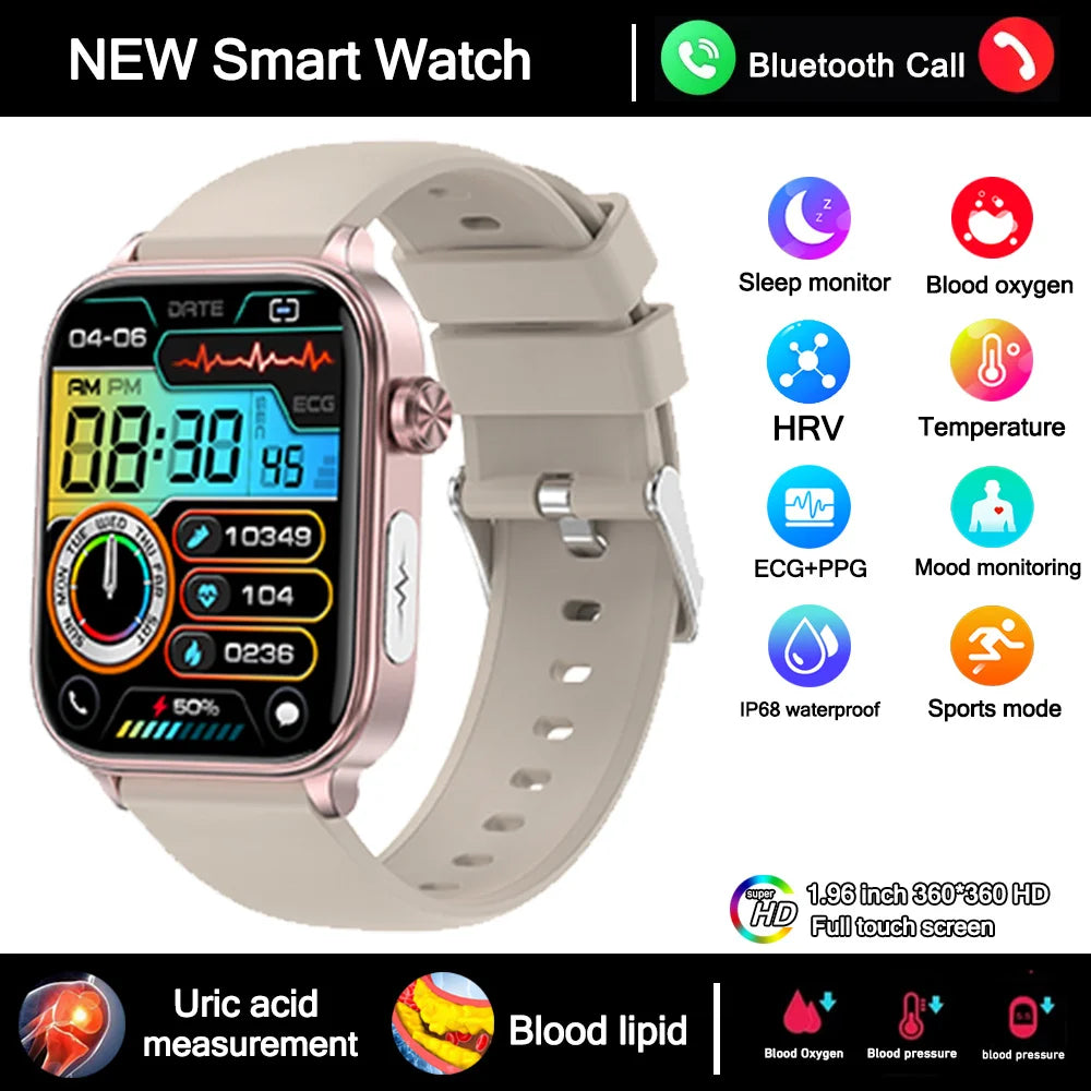 2026 New ECG+PPG Health Smartwatch Men Blood Fat Uric Acid Heart Rate Blood Pressure Bluetooth Call Waterproof Smart Watch Women