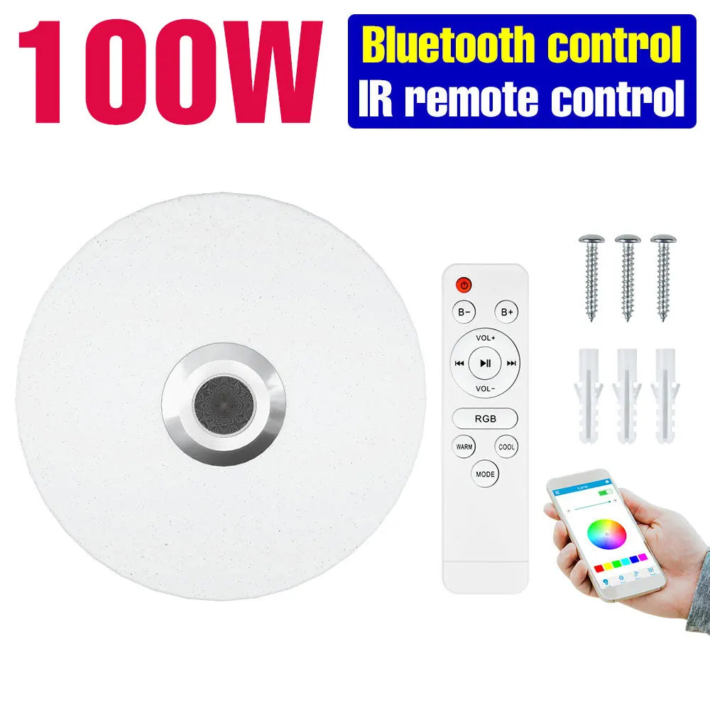 100W RGB LED Smart Ceiling Light AC100-240V Bluetooth Connection APP Remote Control Dimmable Chandelier With Speakers Music Lamp