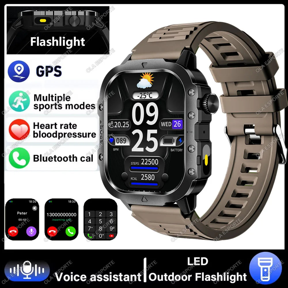 2026 New Military-grade Smart Watch Men GPS Flashlight 3ATM Waterproof Watch Bluetooth Call 100+Sport Outdoor Smartwatch Pk MA27
