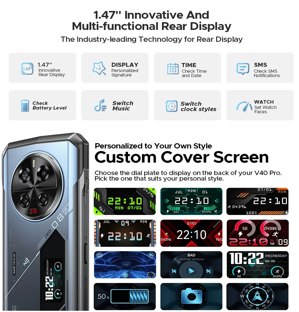 DOOGEE V40 Pro Rugged Phone 6.78" IPS Display  36GB(16+20) 512GB Smartphone 5G 200MP Al Camera 8680mAh Dimensity 7300 Android 14