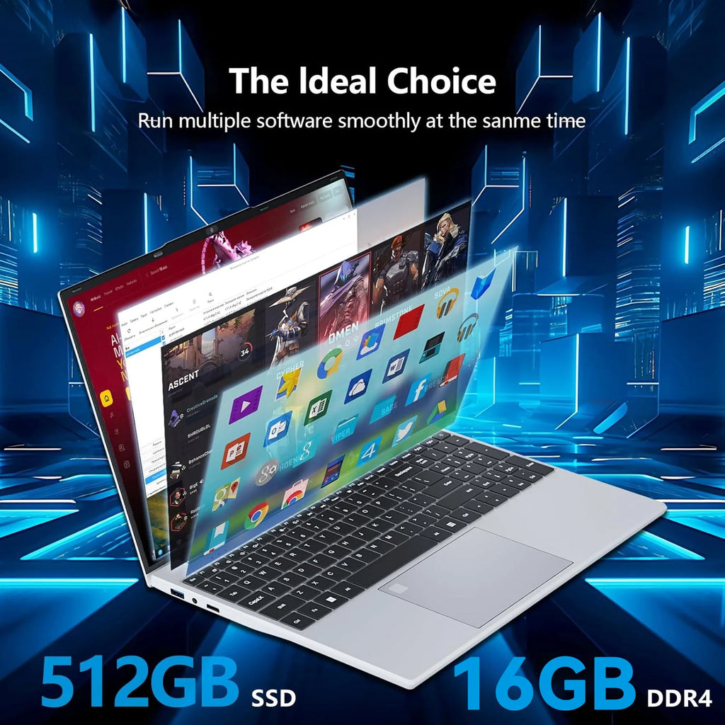 2026 Windows 11 Laptops 15.6 inch Laptop Fingerprint UnIock Intel Core i9-10980HK 16GB RAM 2TB SSD Backlight Gaming Notebook