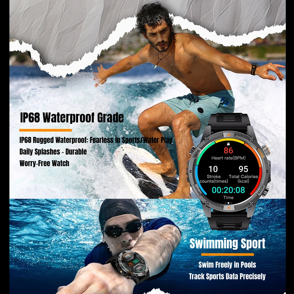 2025 New Professional GPS Sports Smart Watch Outdoor RIDE Run GPS track Swim Watchs Compass 3ATM Sports Bluetooth Call Watch Men