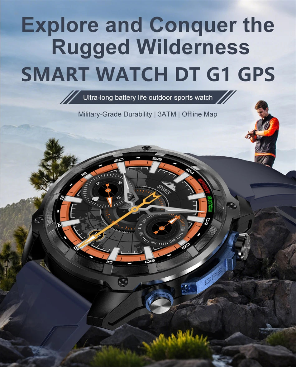 For iOS 4GB DTG1 Ultra GPS NFC SmartWatch 5ATM Waterproof Built-in Dual-band GNSS Compass Military Sport Smartwatch Men 2025New