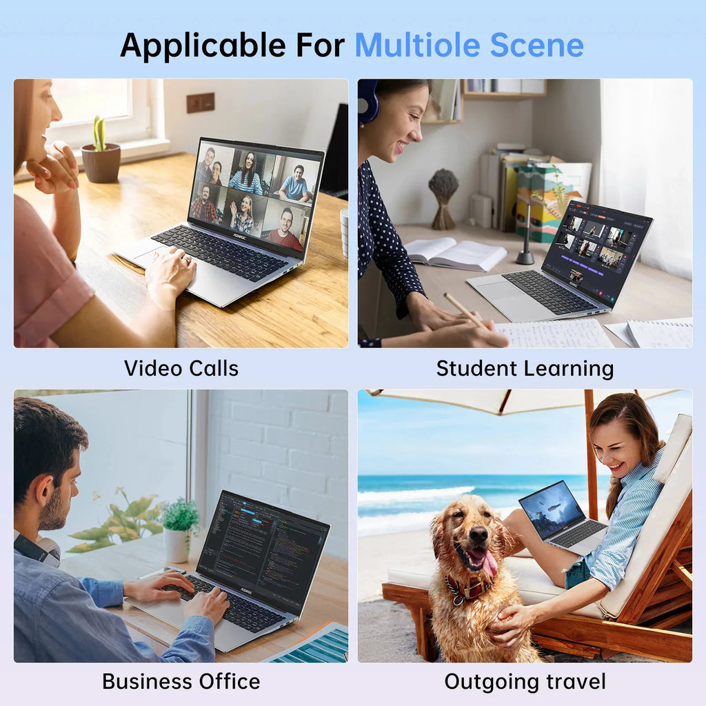 HOT 15.6" Portable Laptop Intel N95 32GB DDR4 2TB SSD Windows11 Notebook Pc Gamer Office Computer with Backlit Fingerprint