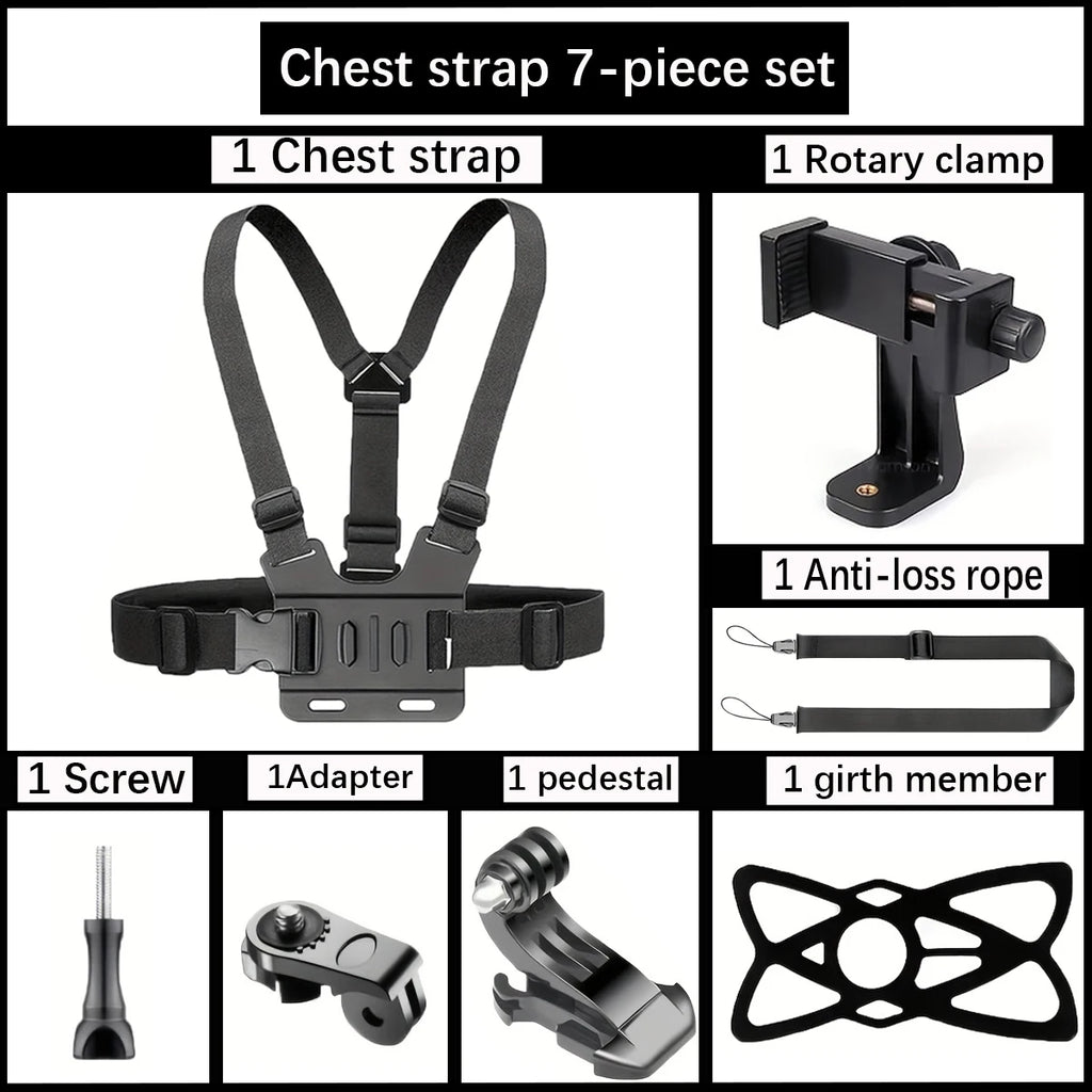 Adjustable Headband And Chest Band Shooting Stand for Mobile Phones And Action Cameras Compatible with GoPro DJI And More