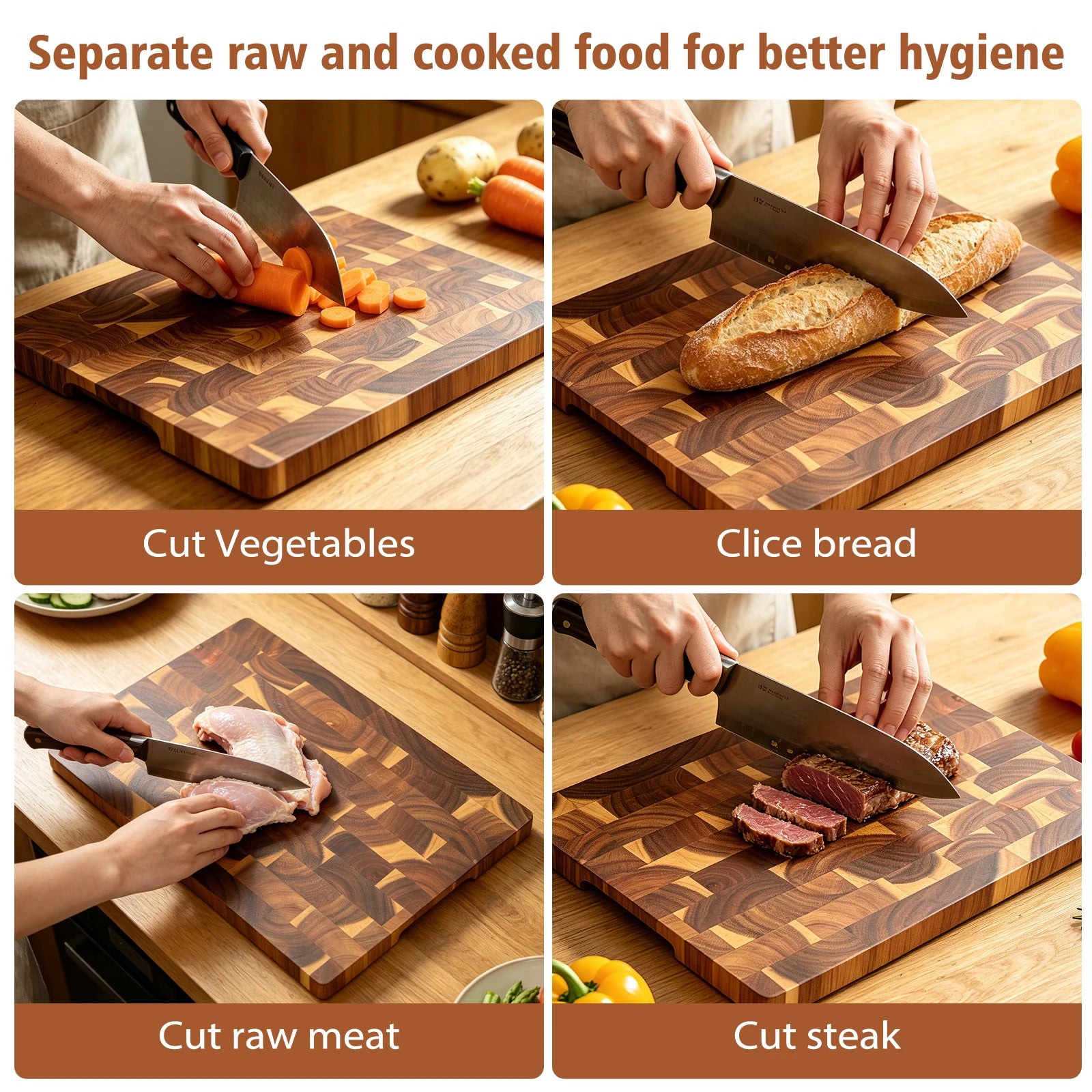 Acacia Wood End Grain Cutting Board, Reversible Kitchen Chopping Board, Multi-Purpose Serving & Prep Tray, Perfect for Kitchen and Dining Table, 1PK