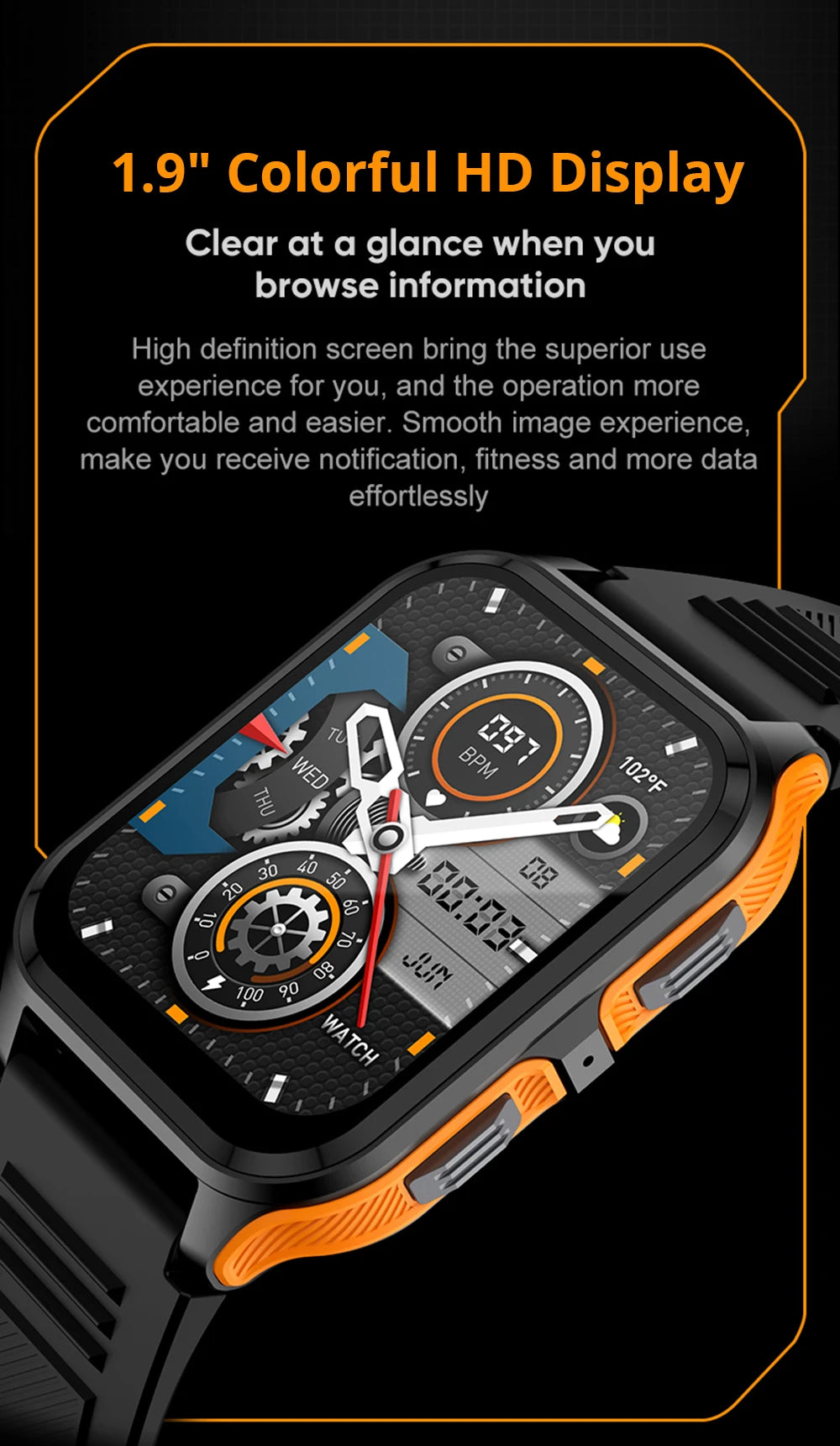 COLMI P73 1.9" Outdoor Military Smart Watch Men Bluetooth Call Smartwatch For Xiaomi Android IOS, IP68 Waterproof Fitness Watch