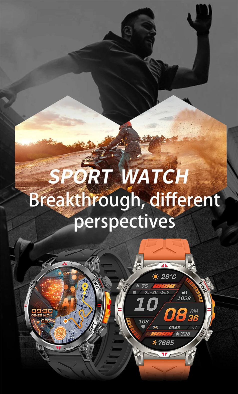 2025 New Professional GPS Sports Smart Watch Outdoor RIDE Run GPS track Swim Watchs Compass Altimeter 5ATM Sports Bracelets Men