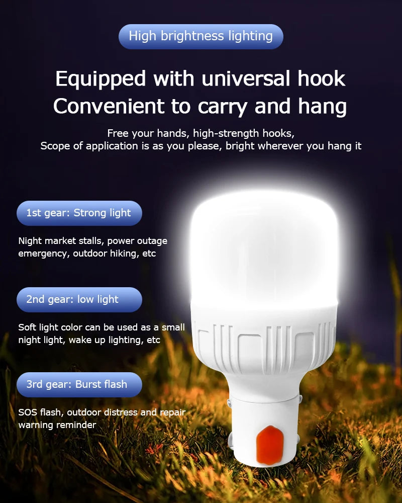 2pcs Rechargeable LED Indoor Outdoor Emergency Hookup Portable Lights with Battery Flashing Lights Barbecue Tent Camping Lights