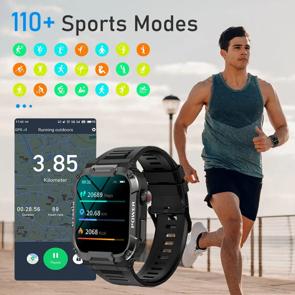 MEVADEN 1.85 inch Outdoor Military Smart Watch Men Bluetooth Call Smartwatch Waterproof Sports Fitness Watches for Android IOS