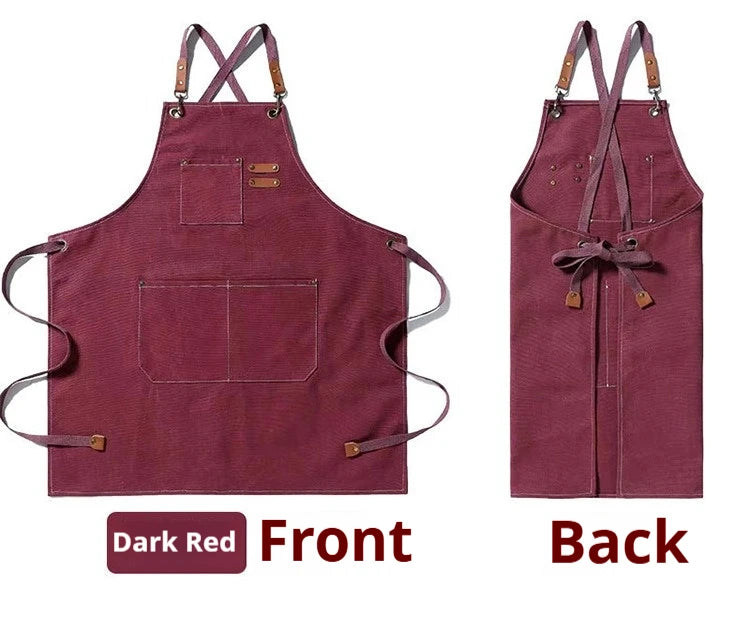 New Fashion Canvas Kitchen Aprons For Woman Men Chef Work Apron For Grill Restaurant Bar Shop Cafes Beauty Nails Studios Uniform