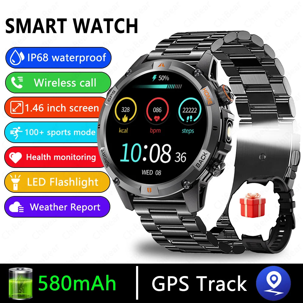 2025 New Professional GPS Sports Smart Watch Outdoor RIDE Run GPS track Swim Watchs Compass 3ATM Sports Bluetooth Call Watch Men