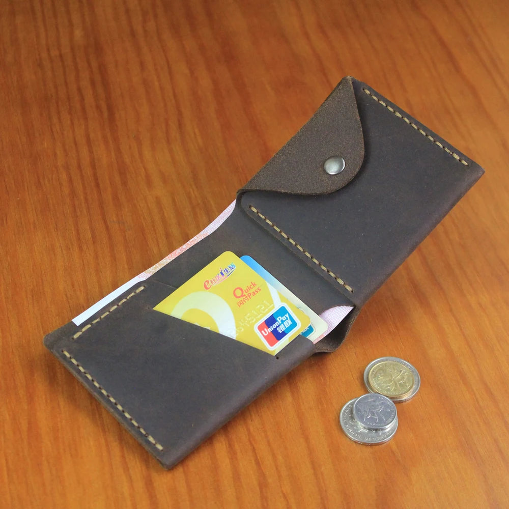 Luxury Handmade Genuine Leather Men Wallet Bifold Purse Male Wallets Short Money Clip Vintage Leather Money Bag with zip pocket