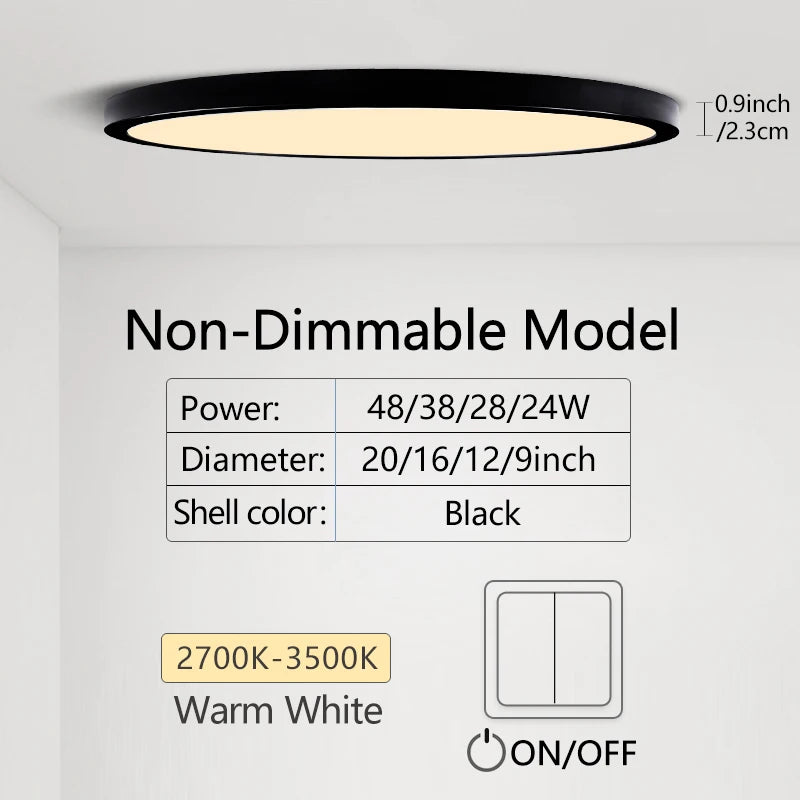 0.9 Inch Ultra-thin Smart LED Ceiling Light Pendant 24W 28W 38W 48W AC85V-265V Indoor Home Decorative Fixtures Remote Control