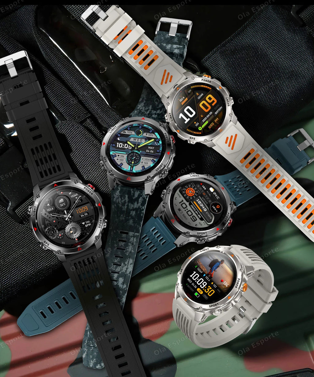 2026 New 1100mAh 1.7 Inch Smart Watch GPS path 5ATM Waterproof Sports Run Hiking Outdoors Compass Flashlight Military Smartwatch