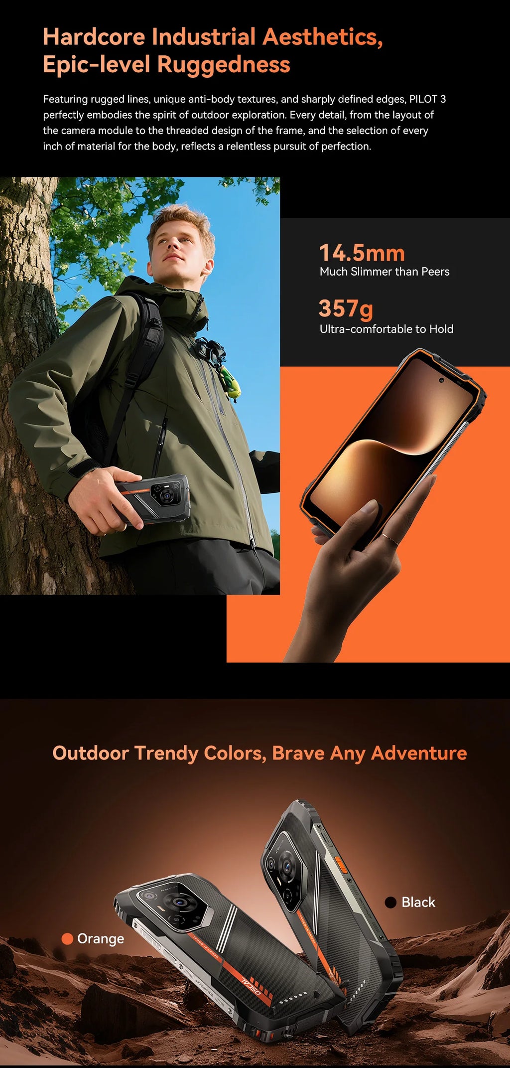 OSCAL PILOT 3 5G AI Rugged Smartphone, MTK Dimensity 6300, 6.78" FHD 2.4K Display 120Hz, 36(12+24) GB RAM 256GB/2TB ROM, 7500Amh