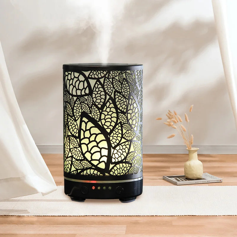 100ML Aroma Diffuser Ultrasonic Humidifier with 7 Color Light, 1H/2H Timer, Auto Shut-Off, Leaf Essential Oil Diffuser for Home