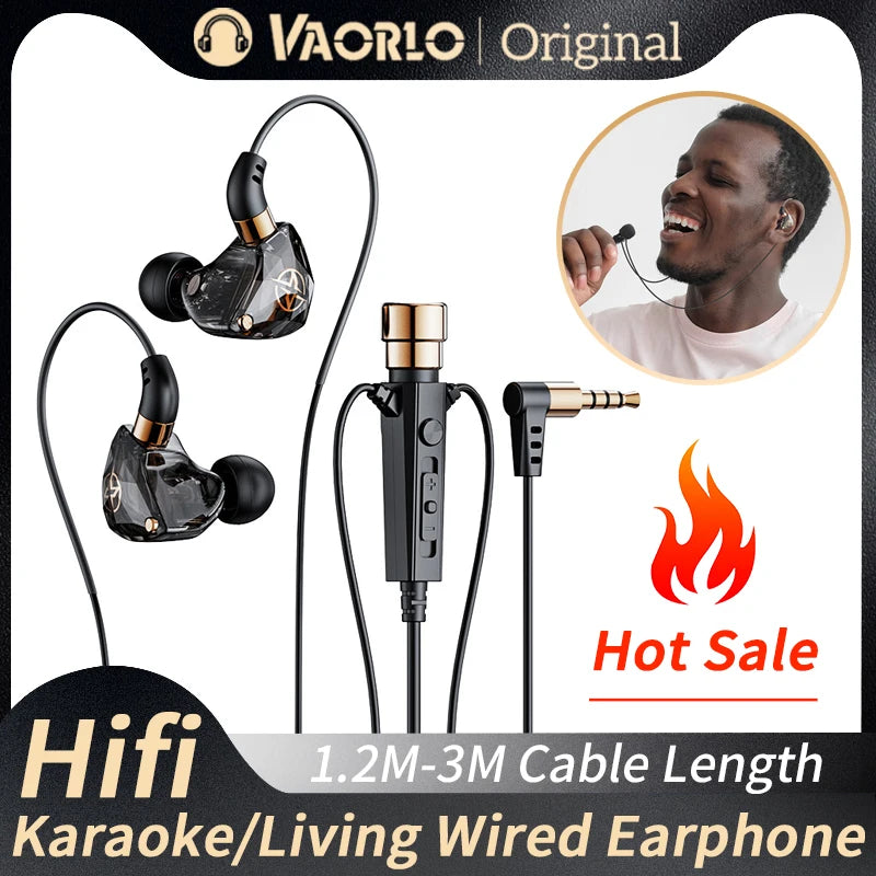 Karaoke HiFi Wired Headphones With Mic Singing Living Headset 3.5mm AUX Heavy Bass Noice Cancelling Earphone 1.2M 3M KTV Music
