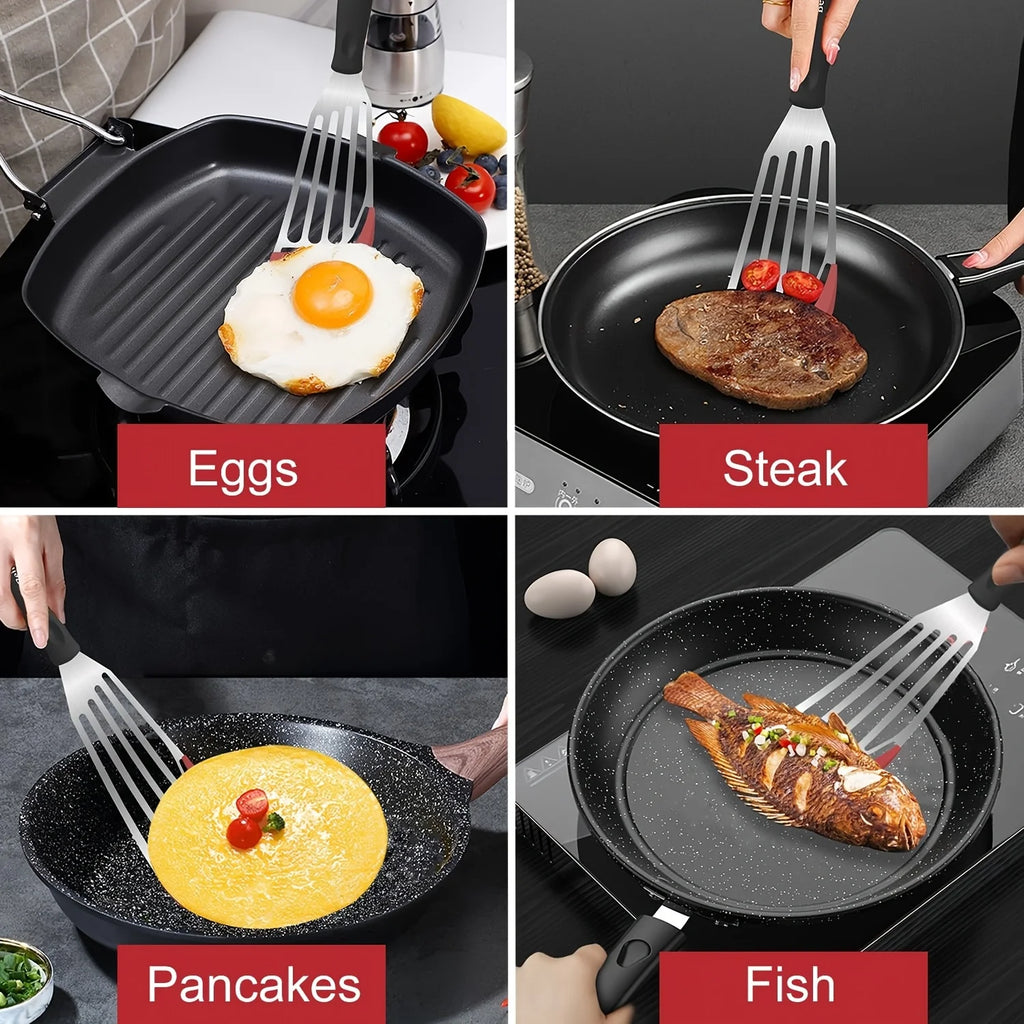 Stainless steel silicone spatula, high temperature resistant frying fish cooking spatula flipper kitchen household steak spatula