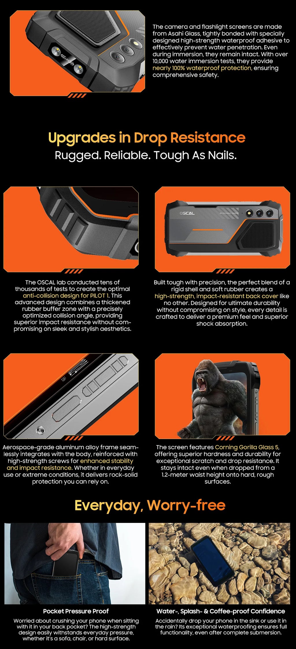 Blackview OSCAL PILOT 1 Rugged Phone 6.67" 90Hz IPS Display 6GB+256GB Android 14 Outdoor Smartphone with LED Flashlight GPS/NPC