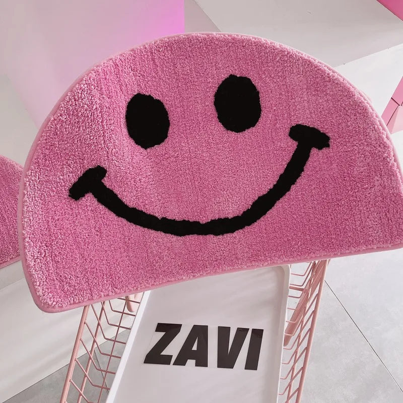 Rose pink semicircular smiley face floor mat imitation cashmere soft bedroom door floor mat bathroom absorbent carpet