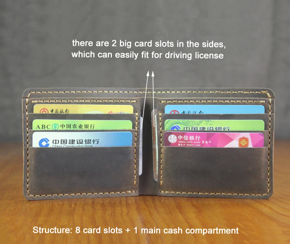 Luxury Handmade Genuine Leather Men Wallet Bifold Purse Male Wallets Short Money Clip Vintage Leather Money Bag with zip pocket