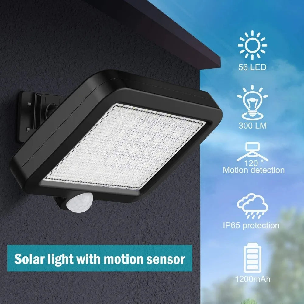 56LED Solar Light Outside with Motion Detector,IP65 Waterproof,120°Lighting Angle, Solar Wall Light for Garden with 16.5ft Cable