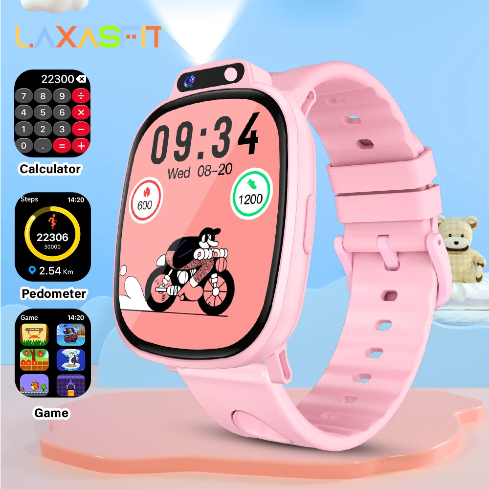 LAXASFIT Kids Smart Watch HD Touchscreen Front Camera Sleep Tracking 18 Educational Games Alarm Clock Holiday Gift For Children