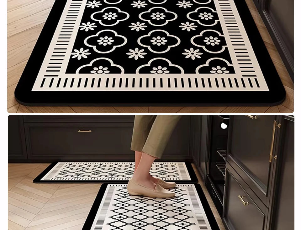Kitchen Rug PVC Waterproof Leather Carpet Oil-proof Non-Slip Floor Mat Black Checkered Rugs Long Strip Carpets Home Decor 주방용 러그