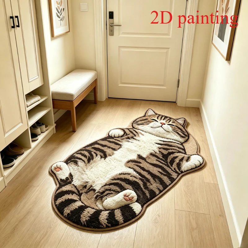 Cute Sleeping Cat Carpets for Living Room 2D Simulation Cat Bedroom Decor Carpet Fluffy Soft Plush Rug Home Thicken Floor Mat
