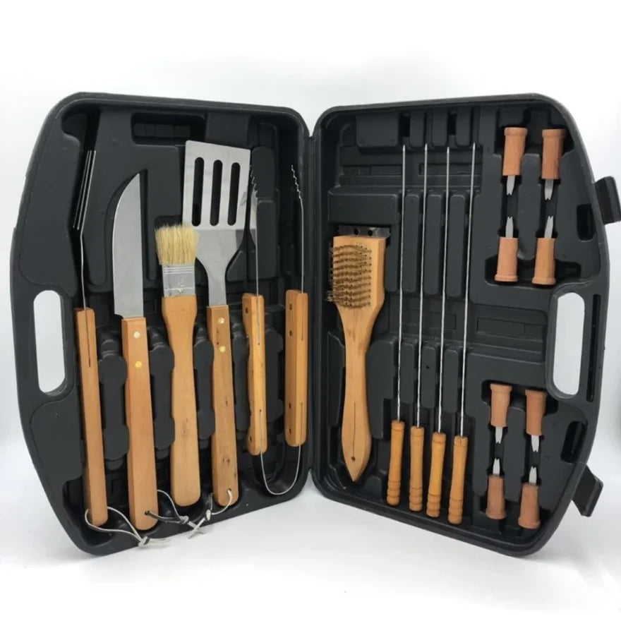 Barbecue Tool Combination Set Wooden Handle Stainless Steel Material Barbecue Tools Portable Suitcase BBQ 18PCS Tool Suit