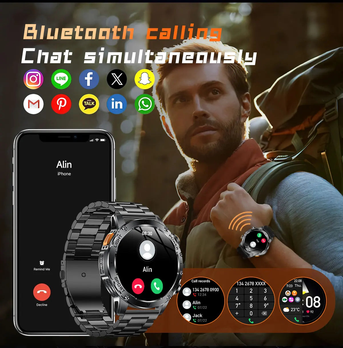 2026 New Military Smart Watch 1000Mah Battery Fitness Tracking 10ATM Waterproof Tactics Sport Flashlight call Bracelet For Men
