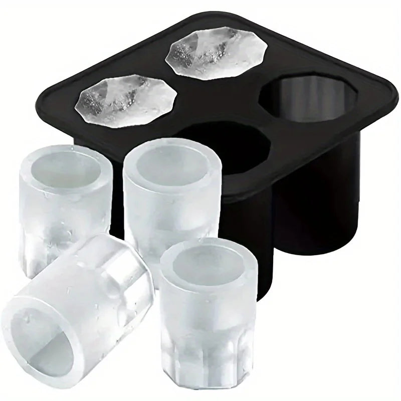 Silicone Ice Cube Mold Four Hole Press Ice Block Maker Creative Round Cup Shape Ice Molds for Whiskey Beer Bar Kitchen Tools