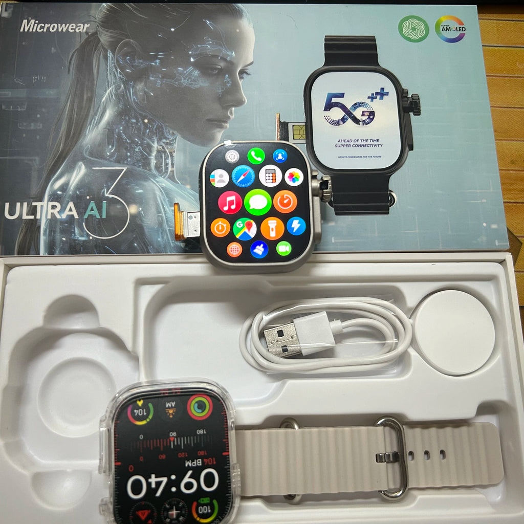Microwear Ultra Ai3 Smartwatch 5G 180° Rotating Camera Google Play GPS WIFI 2.2inch Amoled HD Display 4G Calling Smartwatch Men
