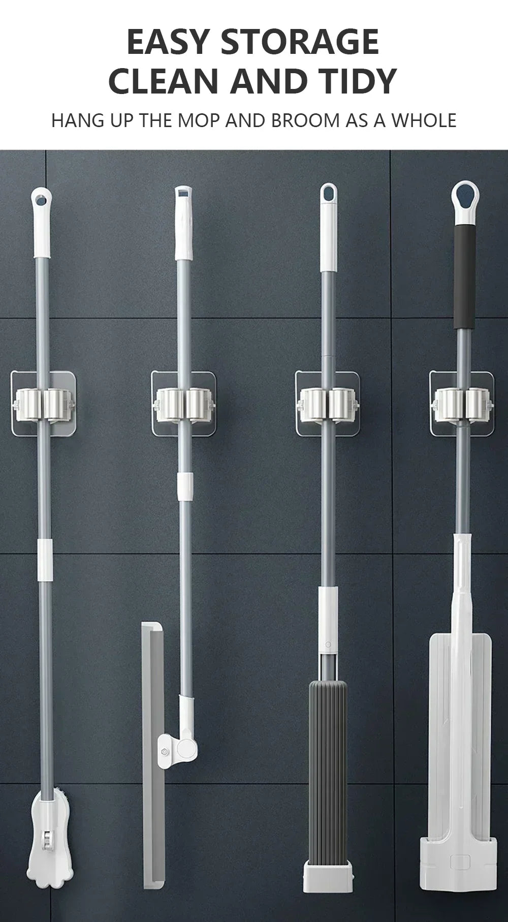 Home Storage Rack wall hanging shelf Bathroom  shower holder storage Traceless Hook Mop Organizer Waterproof Broom Hanger