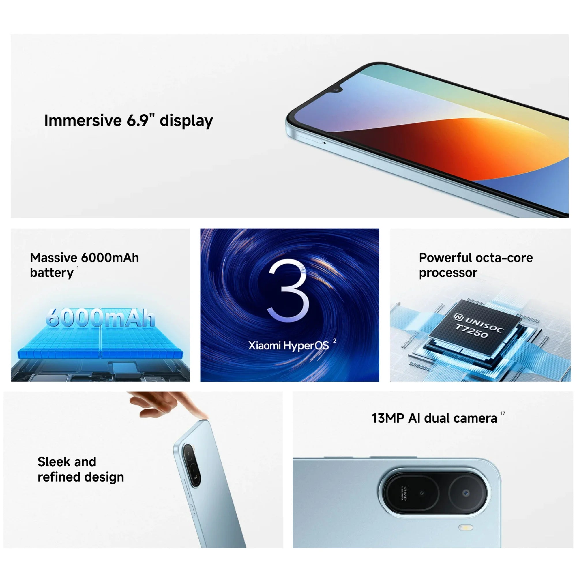 Xiaomi Redmi A7 Pro 4G, 4+64GB, Global Version, 6.9" 120Hz LCD Display DC Dimming Powered by UNISOC T7250 Processor 13MP Main Camera 8MP Front Camera 6000mAh 15W Side Fingerprint Sensor 3.5mm Headphone Jack NFC