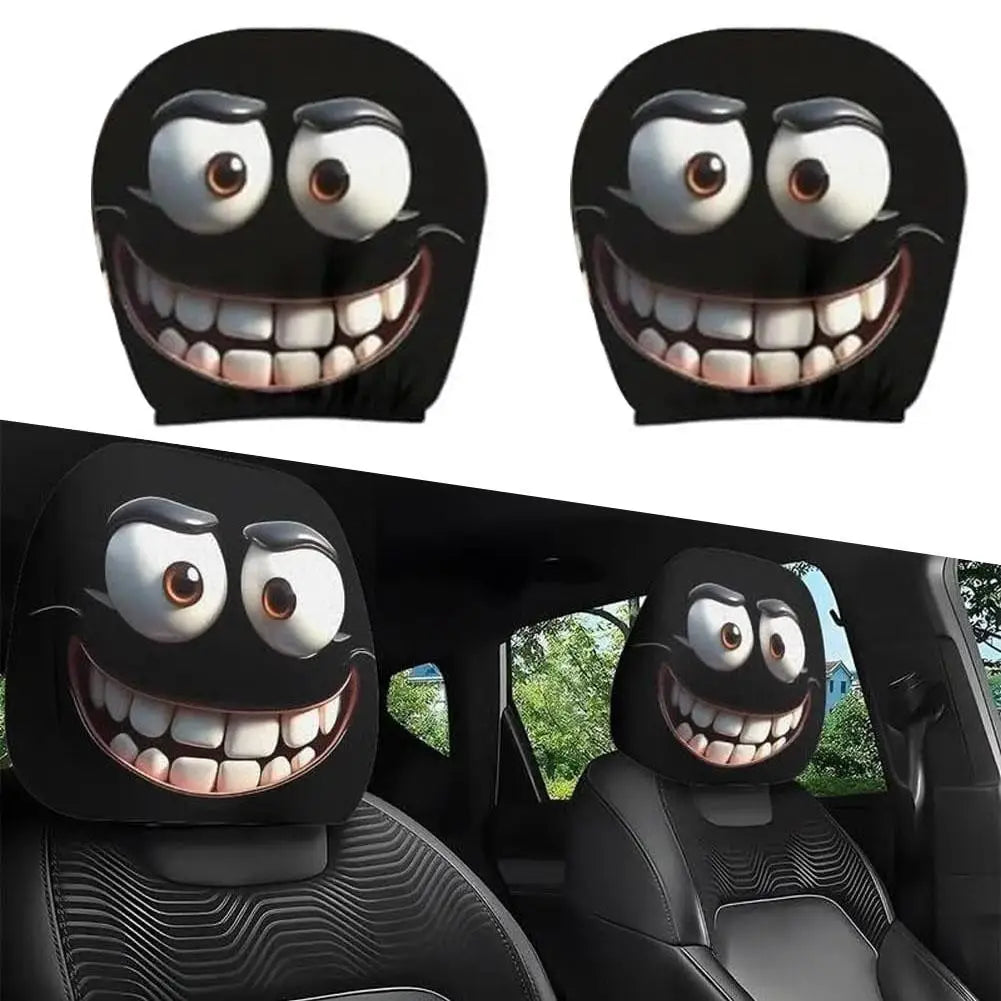2pcs Smiley Face Printed Car Pillowcase Soft Comfortable Decorative Cushion Cover Auto Seat Headrest Washable Polyester Fabric