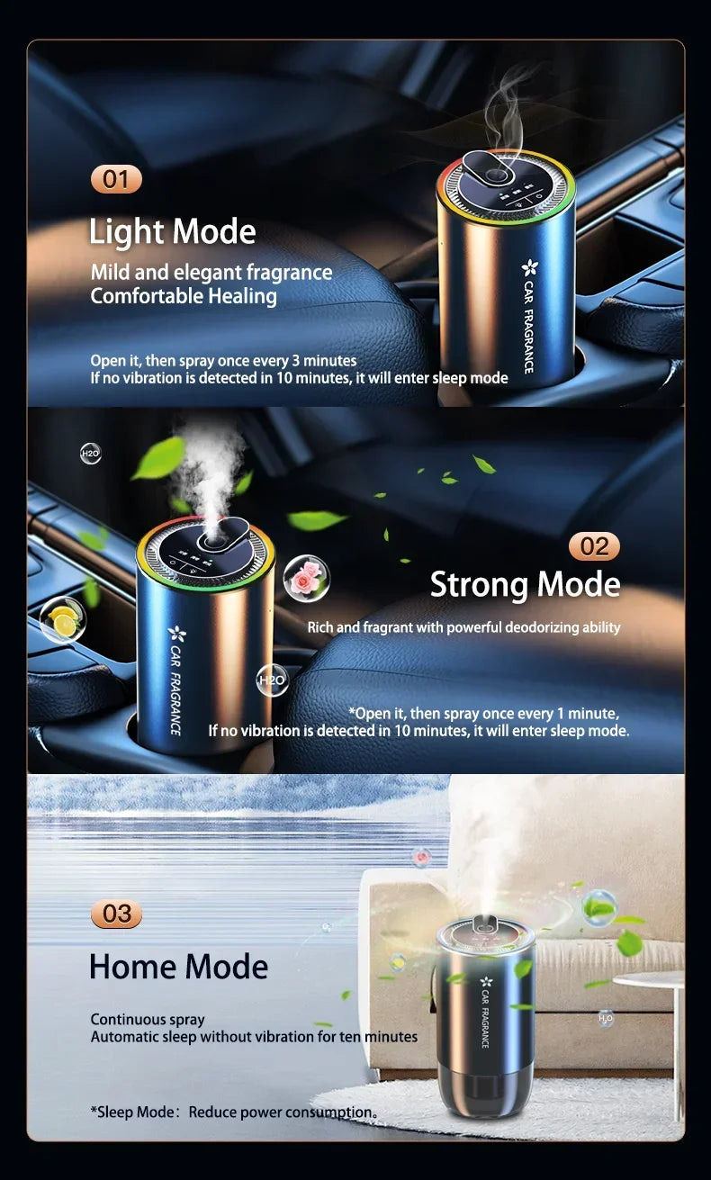 1000mAh Car Air Freshener USB Rechargeable Fragrance Diffuser LED Light Smell Distributor Aromatherapy Scent Air Refresher
